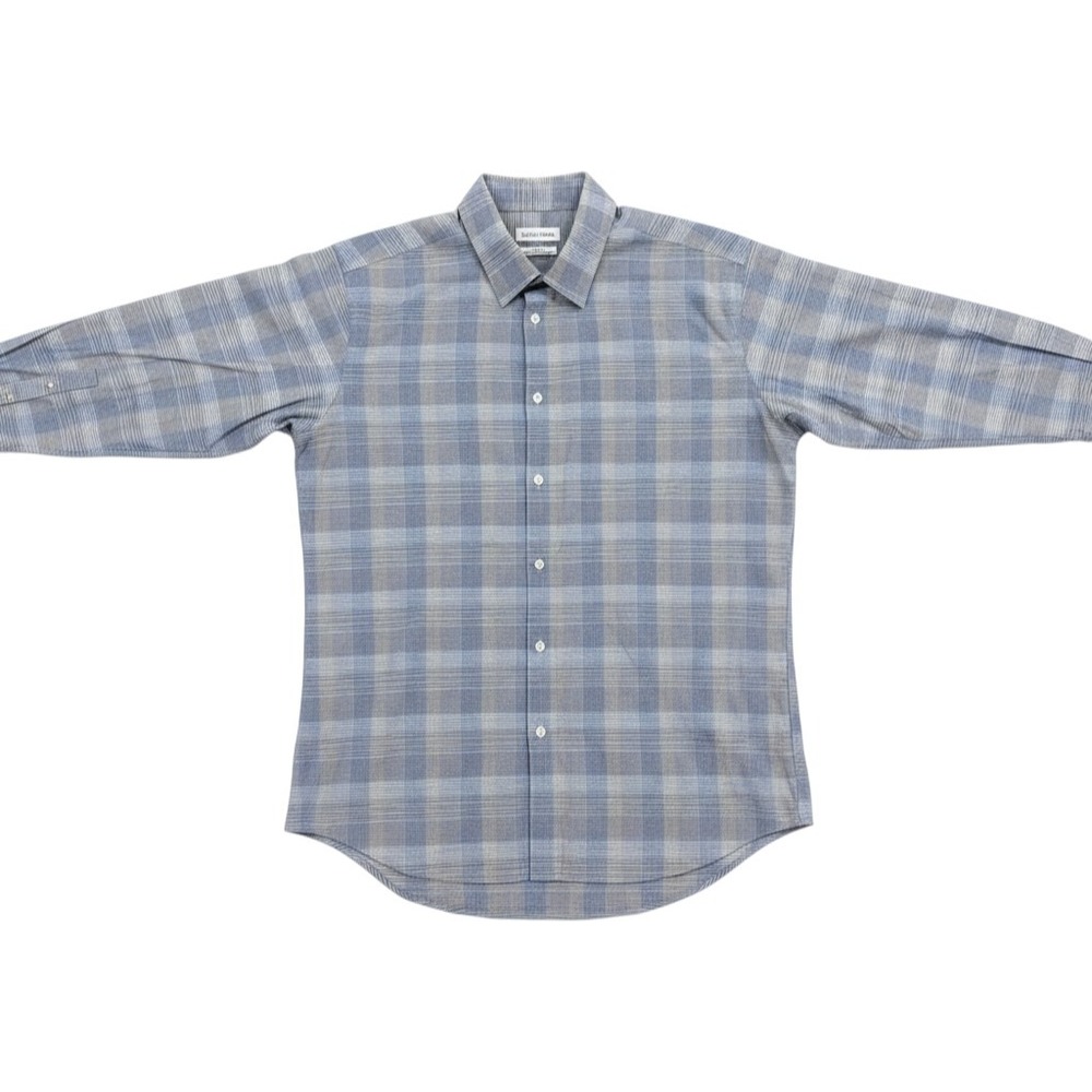 Calvin‎ Klein Steel+ Mens XL Slim Fit Non-Iron Stretch Blue Plaid Dress Shirt